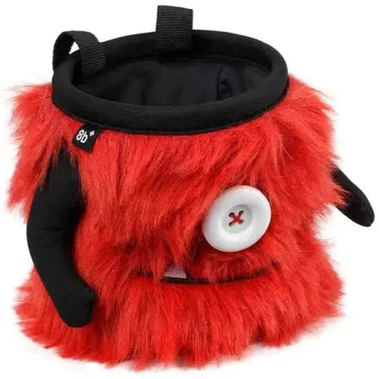 A red 8BPlus Chalk Bag - Bruno with a black top and a white button eye sits against a white background.