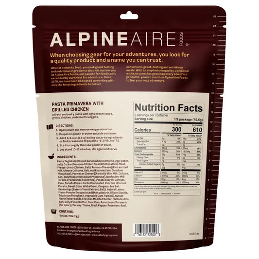 AlpineAire Pasta Primavera with Grilled Chicken-Food - Backpacking-Appalachian Outfitters