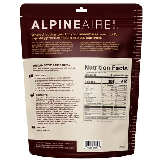 AlpineAire Tuscan Style Pasta Roma-Food - Backpacking-Appalachian Outfitters