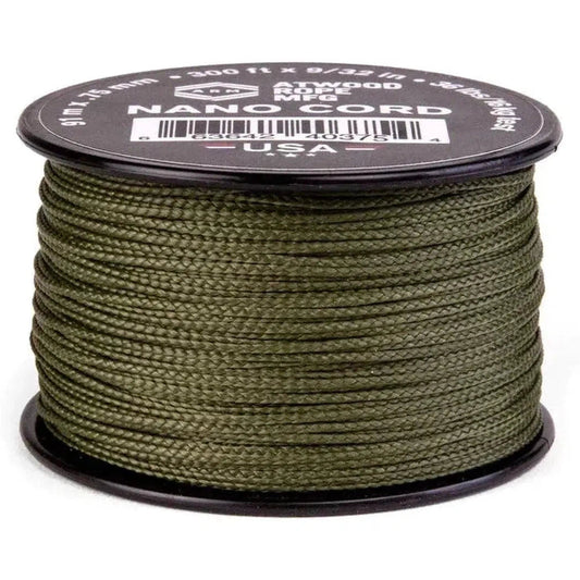 A spool of Atwood Nano Cord in ACU color sits on a black base with a white background.