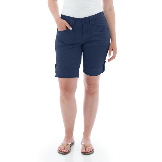 A front view of the Aventura Women's Arden V2 Short in Insigna Blue on a model wearing sandals against a white background.