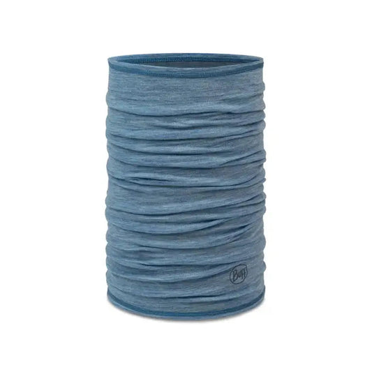 A side view of the Buff Merino Lightweight - Solid in Lake Blue showing the folded texture against a white background.