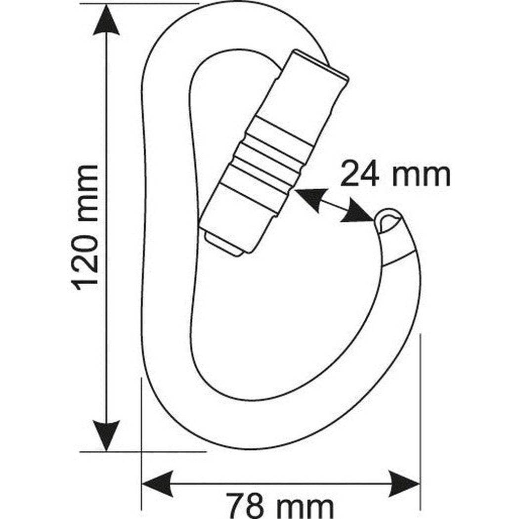 A top-down view of the CAMP Atom 3 Lock carabiner showing its dimensions and lock mechanism.