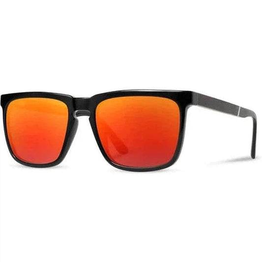 Black Camp Eyewear Ridge sunglasses with red lenses shown from a front angle against a white background.