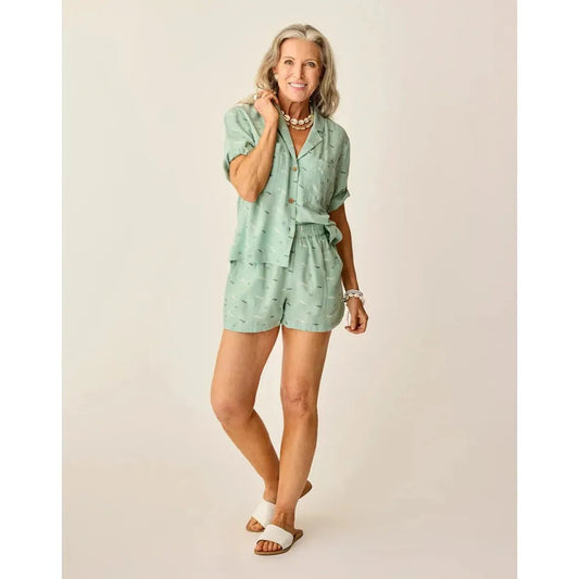 Carve Designs Women's Luca Linen Shirt-Women's - Clothing - Tops-Haze Ikat-S-Appalachian Outfitters