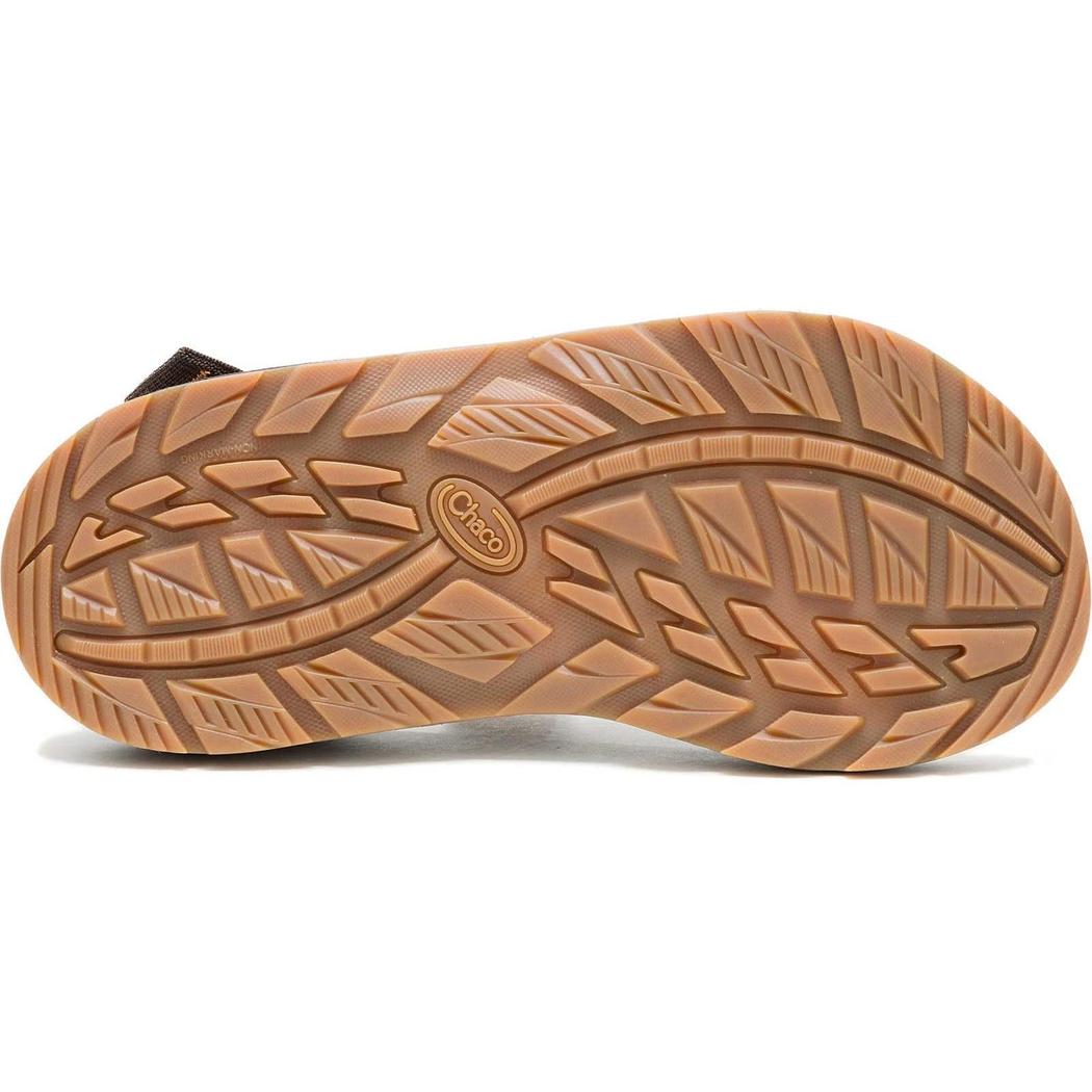 The sole of the Chaco Men's Mega Z/1 Wide-Strap Classic in Summit Coffee, showing the tread pattern and brand logo, against a white background.