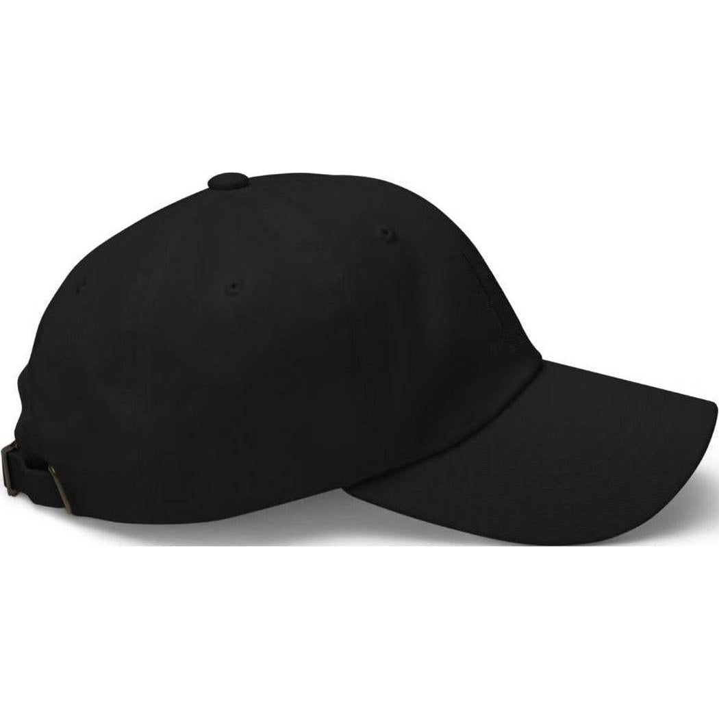 Side view of the Cuyahoga Valley Clothing Company Classic Dad Hat in Black against a white background.
