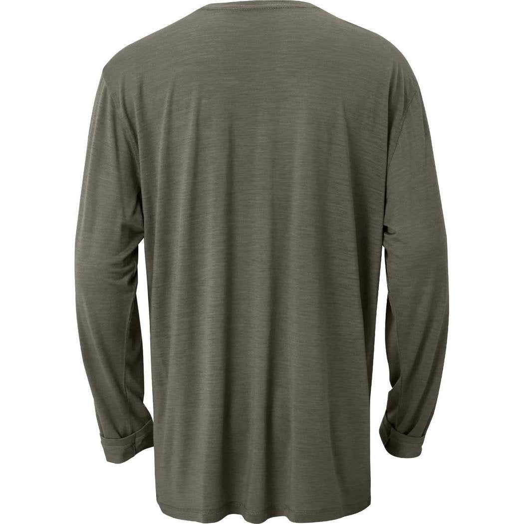 Back view of the Cuyahoga Valley Clothing Company Men's Merino Long Sleeve in Granite Gray with long sleeves and a plain back.
