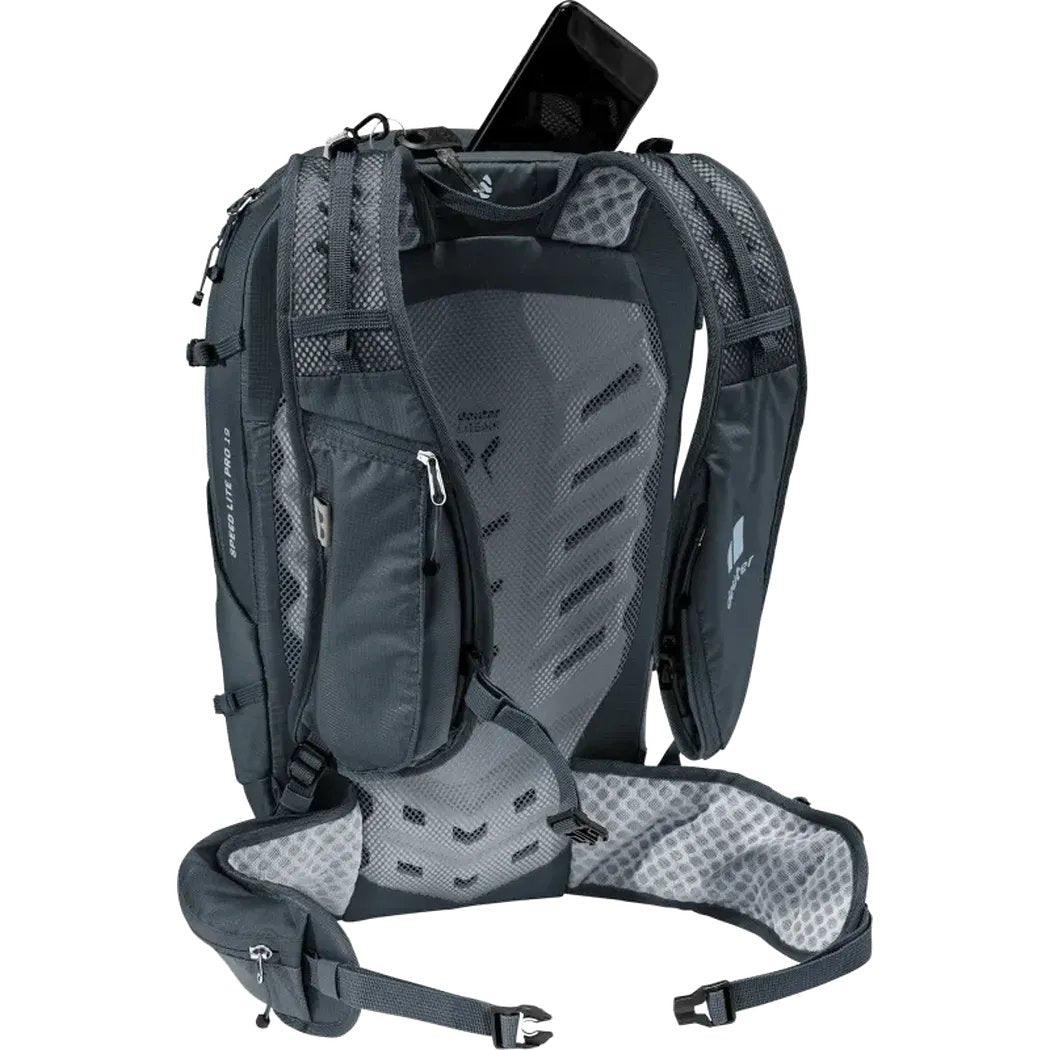 Back view of the Deuter Speed Lite Pro 19 backpack showing the padded back panel and shoulder straps against a white background.