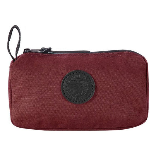 A front view of the Burgundy Duluth Pack Grab-N-Go Bag showing the black logo and zipper pull against a white background.