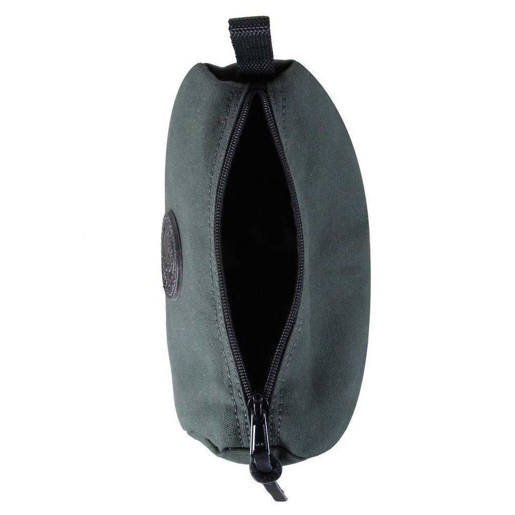 Side view of the Duluth Pack Grab-N-Go Bag in Burgundy showing the zipper and black interior against a white background.