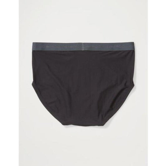 A front view of the Exofficio Men's Give-N-Go 2.0 Brief in Black against a plain white background.