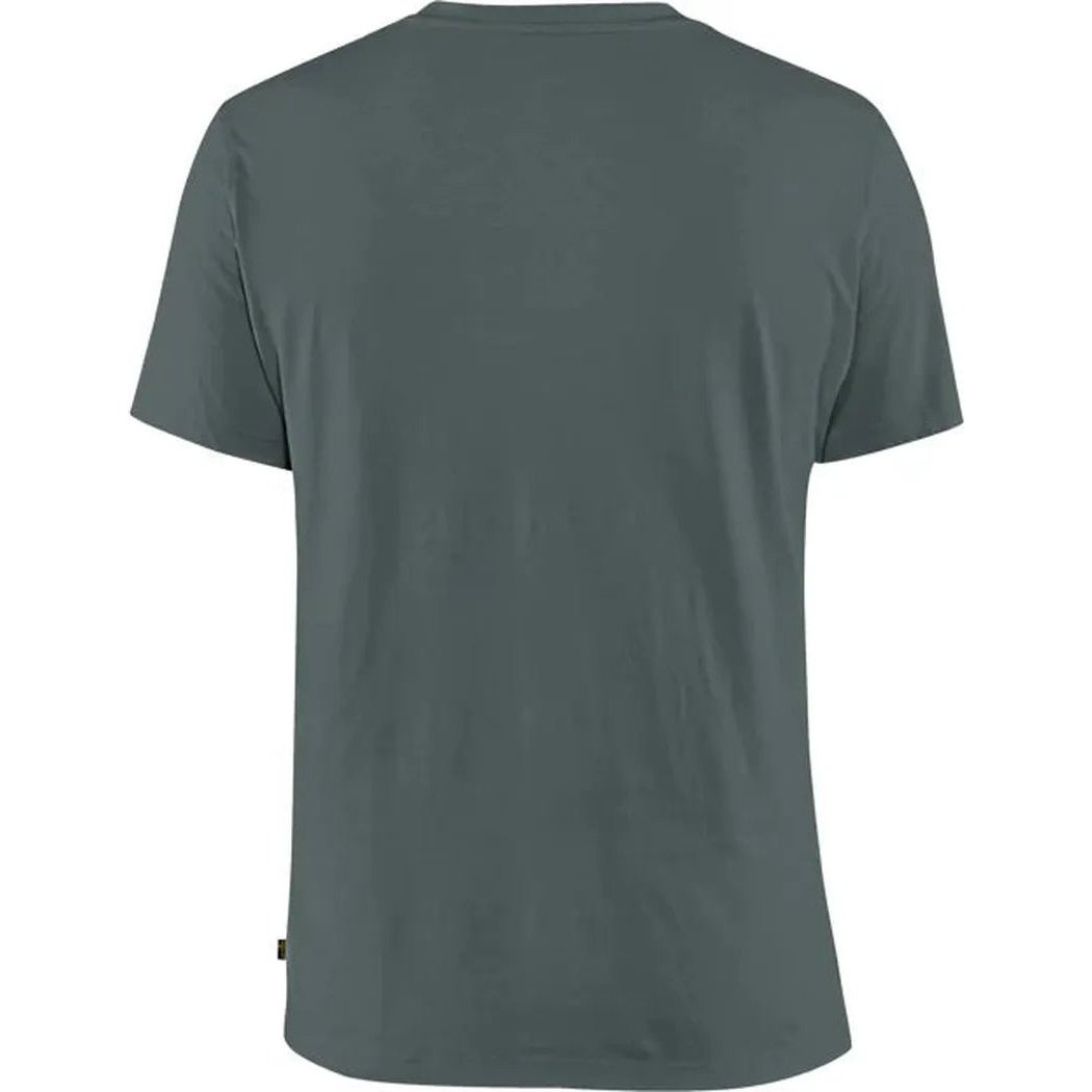 Back view of the Fjallraven Men's Arctic Fox T-Shirt in Dusk, showing the plain back and a small tag at the lower left, against a white background.