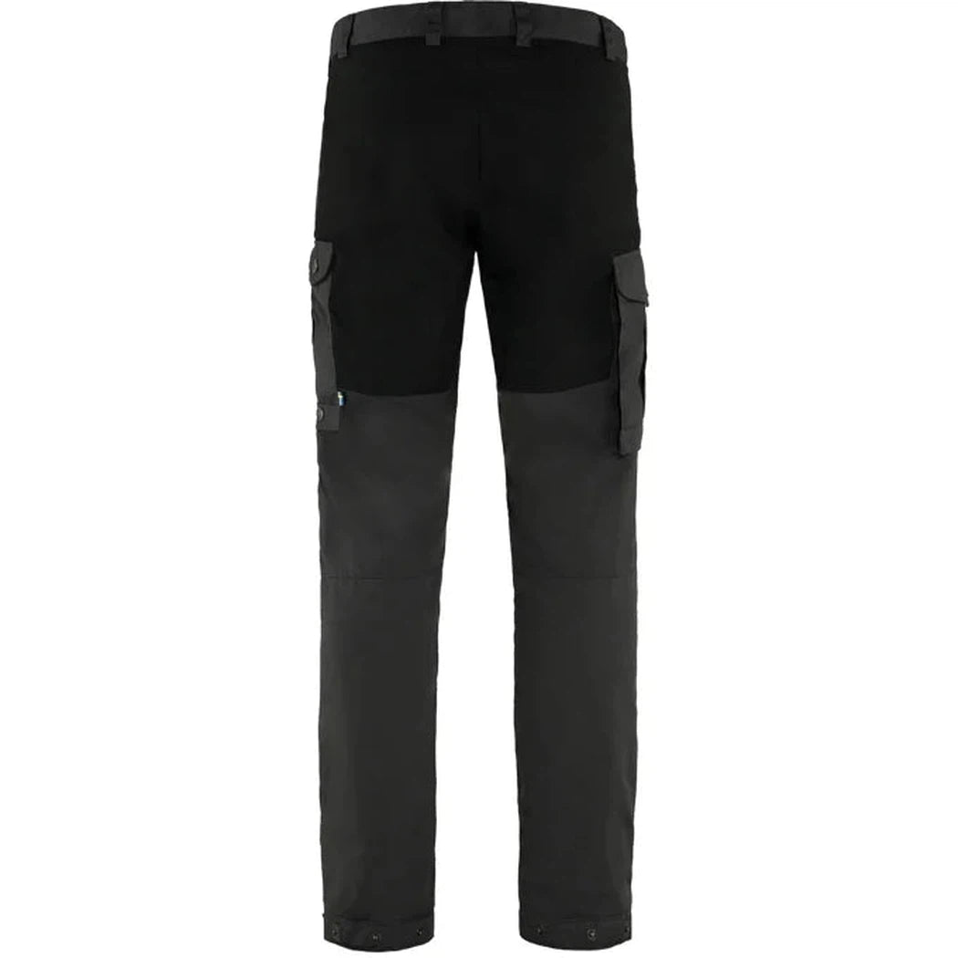 Back view of the Fjallraven Men's Vidda Pro Trousers in Dark Grey/Black showing cargo pockets and a straight leg fit.