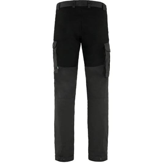 Back view of the Fjallraven Men's Vidda Pro Trousers in Dark Grey/Black showing cargo pockets and a straight leg fit.