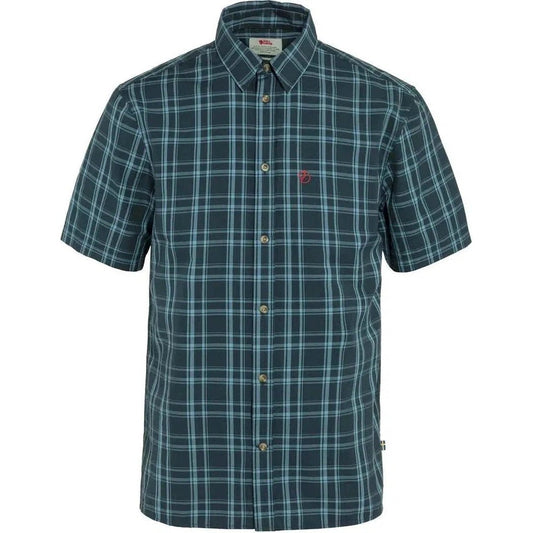 Fjallraven Men's Övik Lite Short Sleeve Shirt-Men's - Clothing - Tops-Dark Navy-Dawn Blue-M-Appalachian Outfitters
