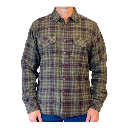 Flyshacker Men's Jackson Slub Flannel Shirt-Men's - Clothing - Tops-Olive Heather-M-Appalachian Outfitters