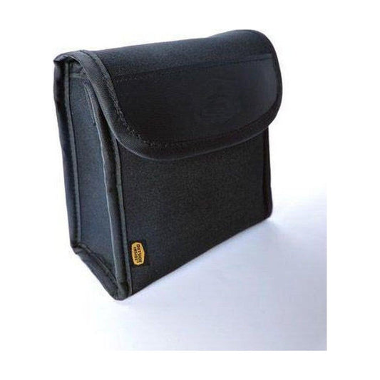 A black GSI Outdoors Explorer's Essentials Kit shown from a front angle with a small yellow tag on the front.