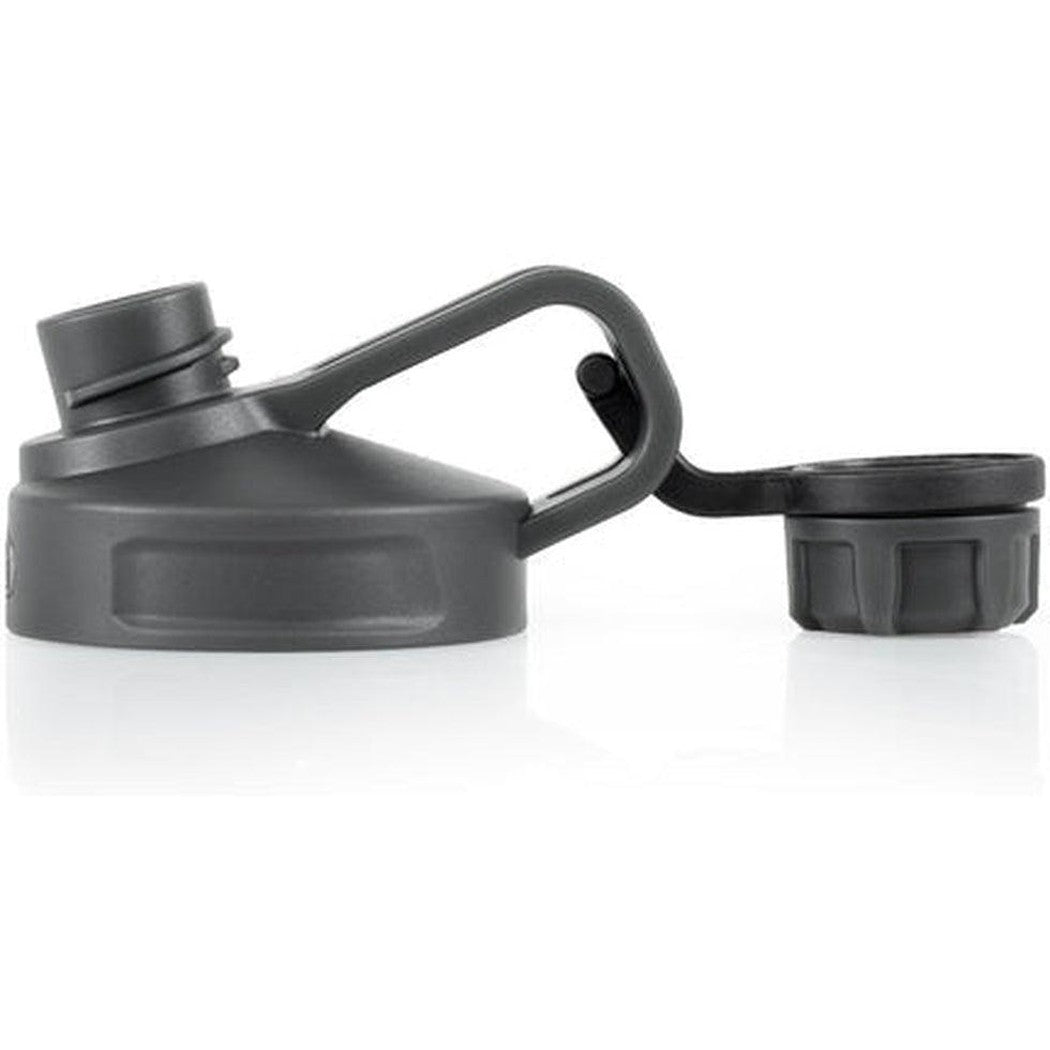 A charcoal GSI Outdoors Wide Mouth Sport Top with a handle and a detachable cap, shown from a side angle against a white background.