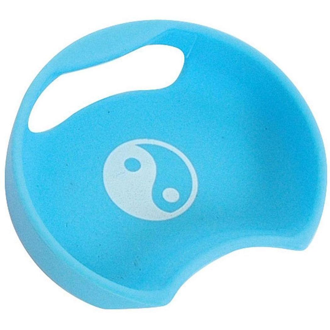 A blue Guyot Designs Splashguard Universal with a yin yang logo and a handle cutout.