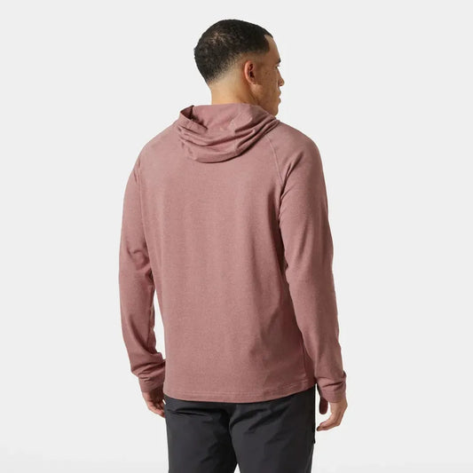 Back view of the Helly Hansen Men's Tyri Knit Hoodie in Mars Red Melange on a model against a plain white background.