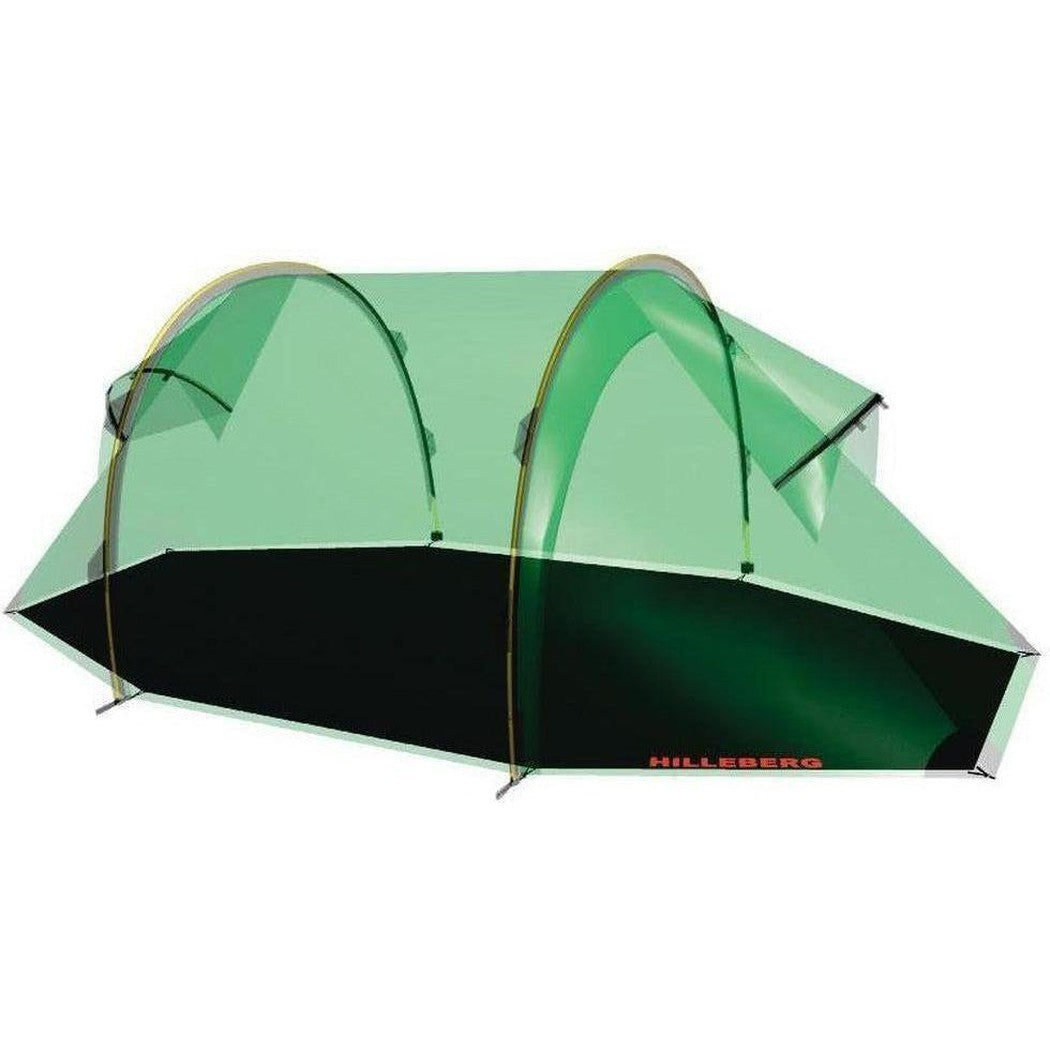 A top-down view of the Hilleberg Nammatj 3 Footprint tent with a green exterior and black interior, displayed against a white background.