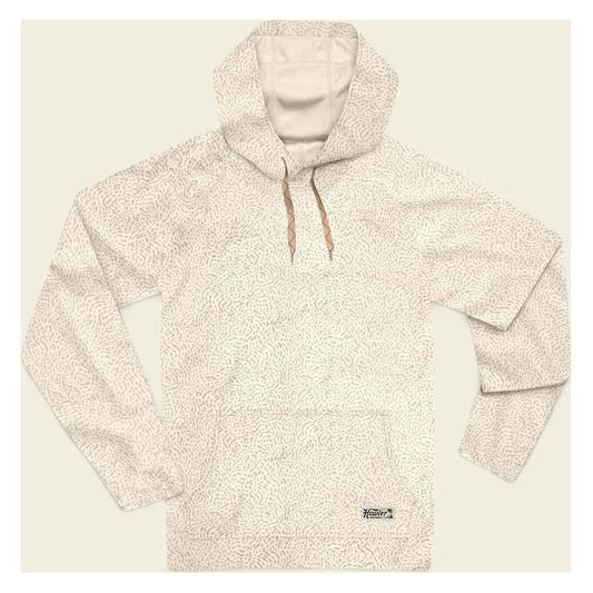 A front view of the Howler Brothers Men's Loggerhead Hoodie in Meridians Plains with a hood and front pocket against a light background.