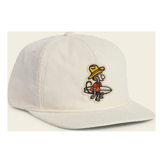 A front view of the Howler Brothers Unstructured Snapback Hats in Big HB showing the monkey surfer patch on a light background.