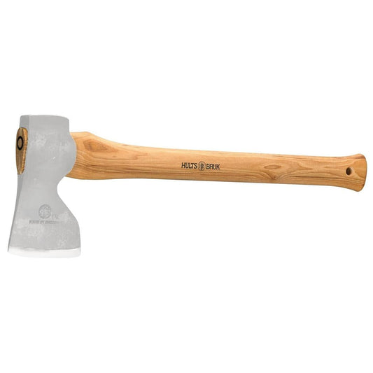 A side view of the Hults Bruk Stålberg Replacement Handle - 20” axe with a natural wooden handle and a gray metal head against a white background.