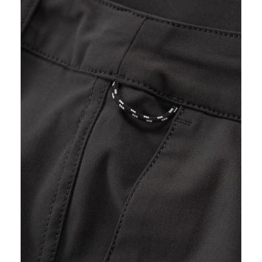 Close-up of the Jetty Men's Acadia Versatility Short in Black Sand showing the drawcord loop on the waistband.