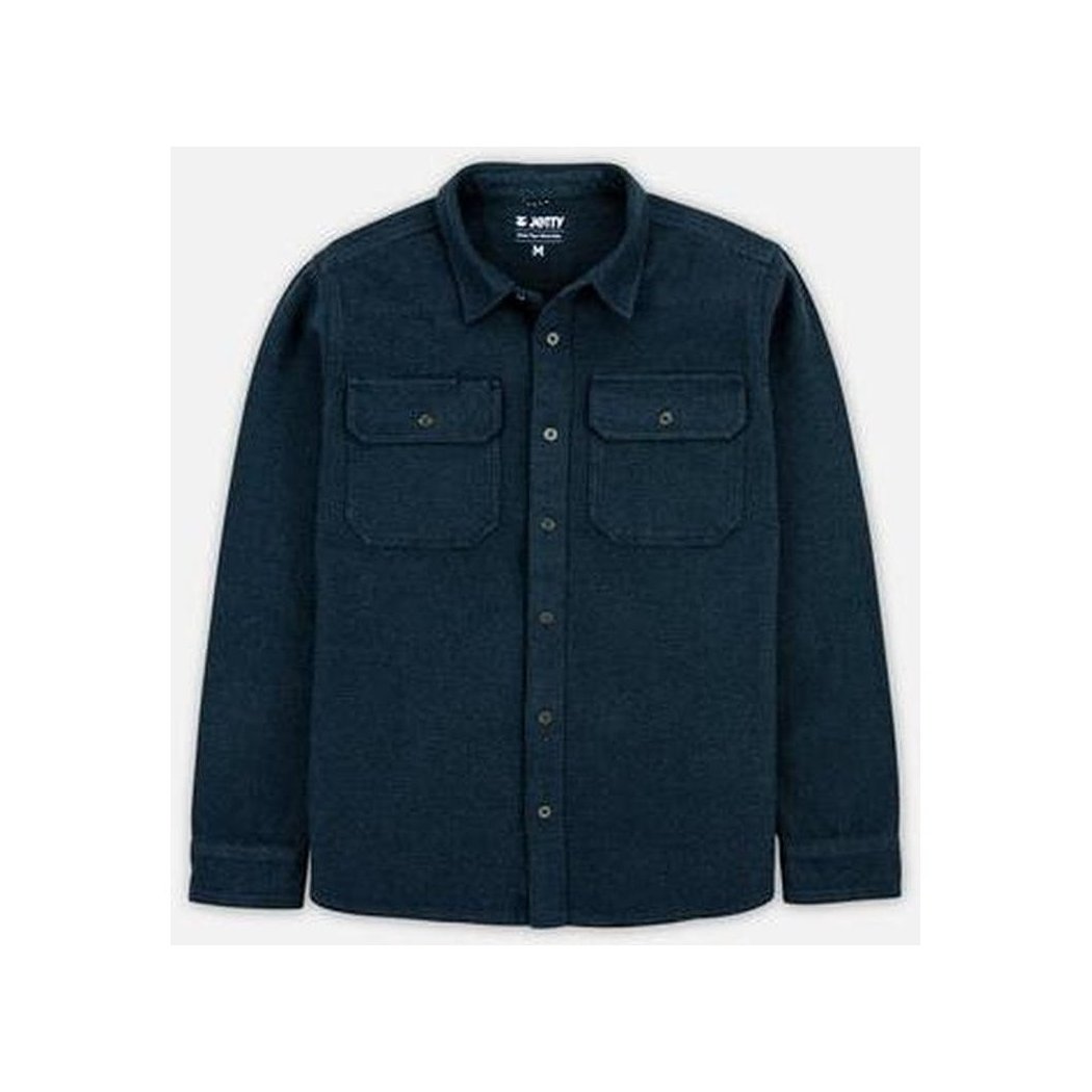 Midnight Jetty Men's Horizon Heavy-Duty Shirt front view with two chest pockets and button closure against a white background.