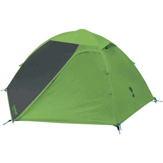 A green Johnson Outdoors Eureka! Suma 2 tent with a charcoal window panel, shown from a side angle against a white background.