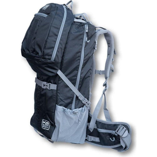 Side view of the K9 Sport Sack Rover 2 in Black showing the front pocket and shoulder straps against a white background.