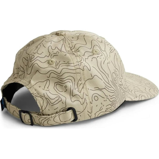 Back view of the Kavu Ballard Classic Terrain Topo hat showing the adjustable strap and topographic pattern against a white background.