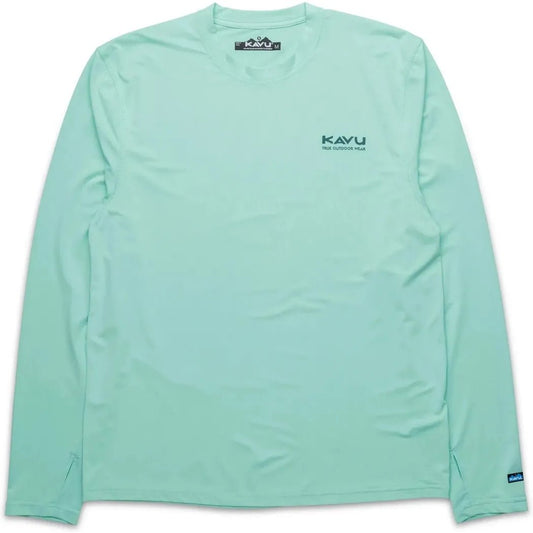 Front view of the Kavu Men's Sunday Crew in Jelly Mint showing the logo on the chest and a small tag on the cuff.
