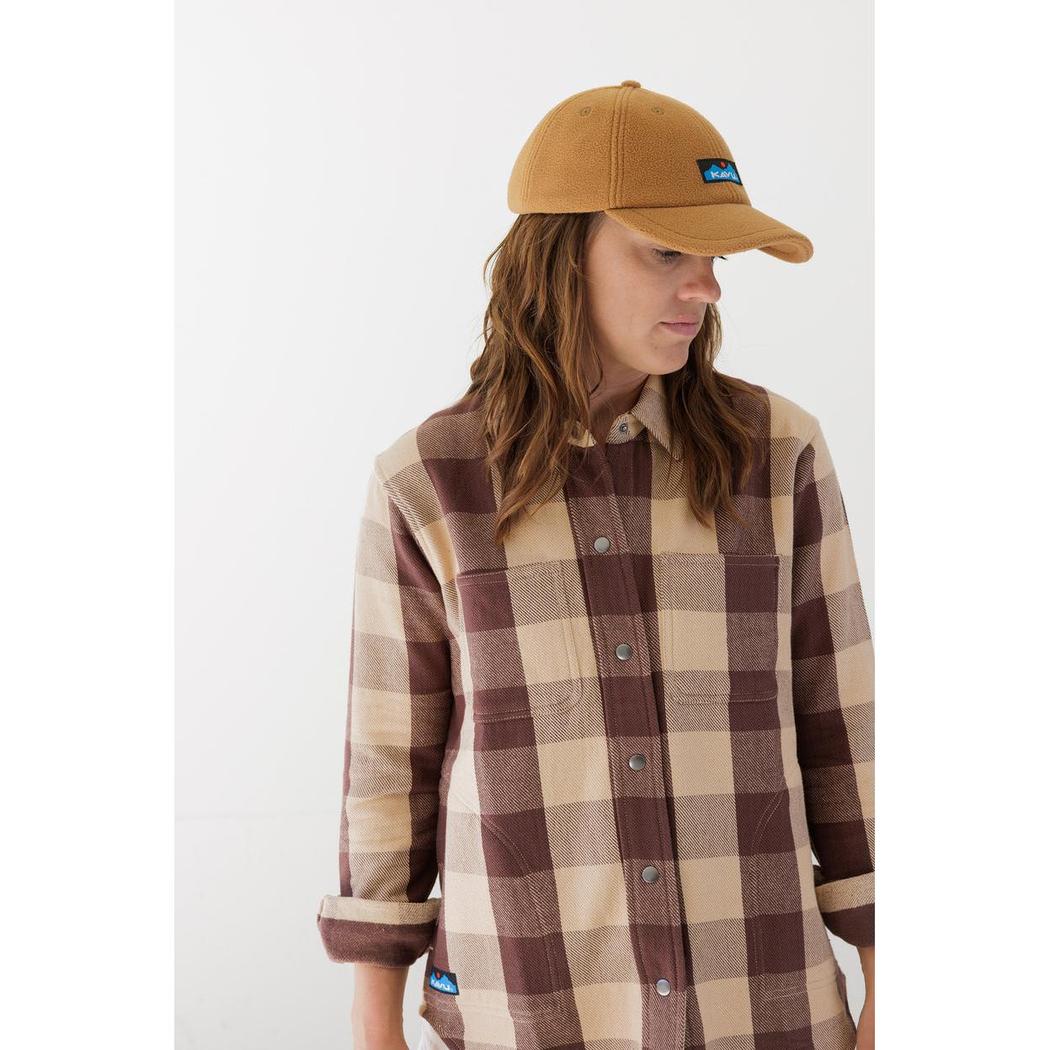 A front view of the Kavu Women's Wren in Plateau Trail shows the plaid pattern and model wearing it against a plain white background.