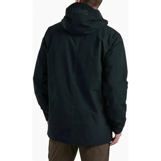 Back view of the Kuhl Men's Stretch Voyagr Insulated jacket in Blackout, showing the hood and model wearing it against a white background.