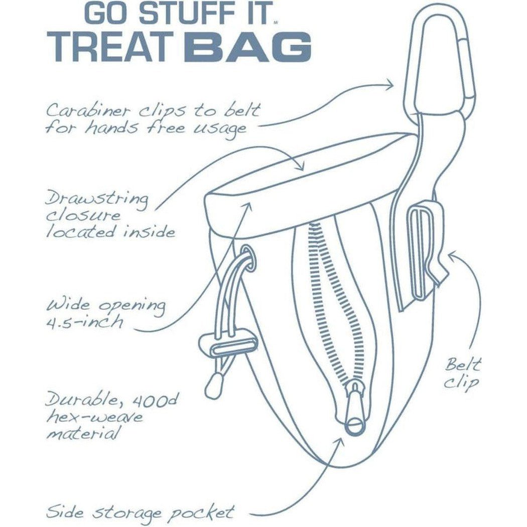A top-down view of the Kurgo Go Stuff It Treat Bag in Barn/Chili Red showing its wide opening and carabiner clip.