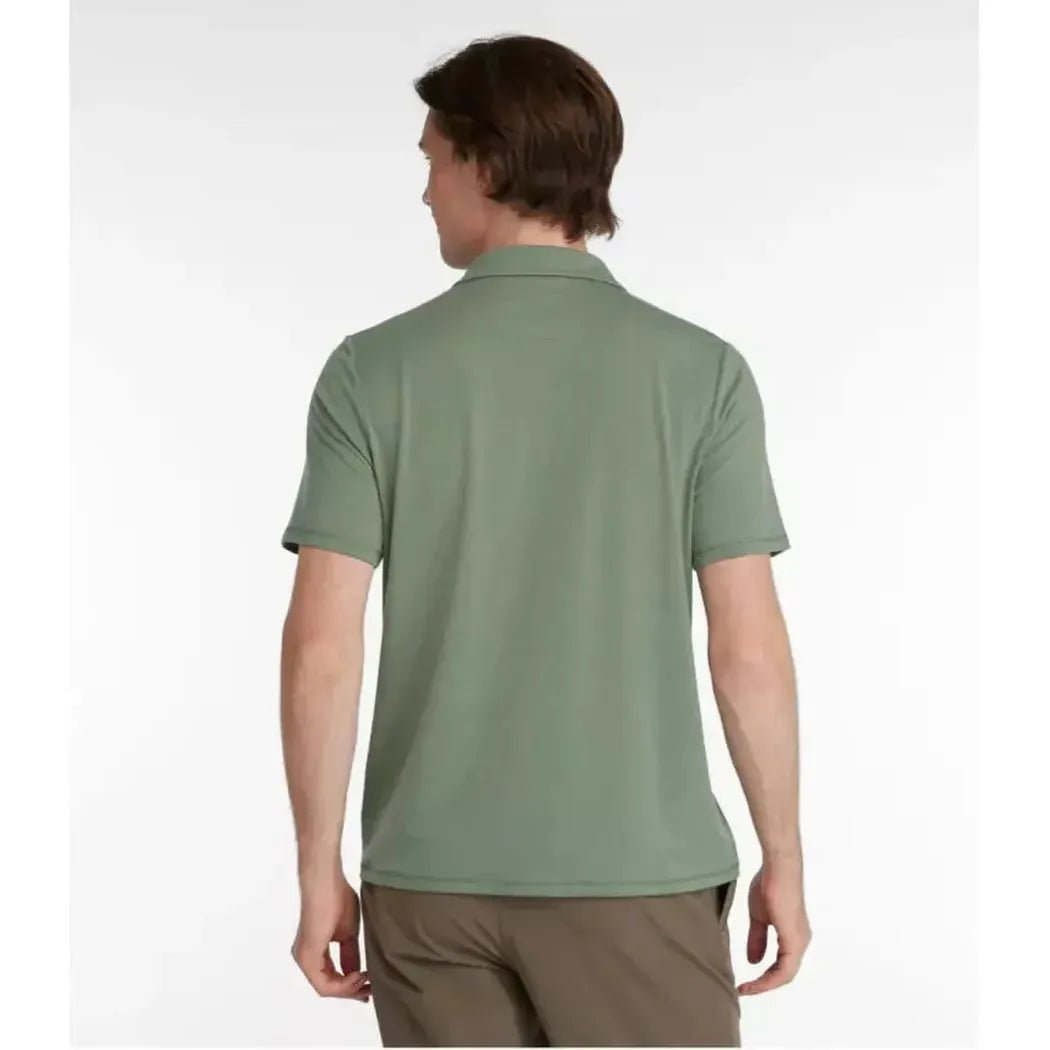 Back view of the L.L.Bean Men's Everyday SunSmart Polo 2.0, Short-Sleeve in Weathered Oak on a model against a white background.