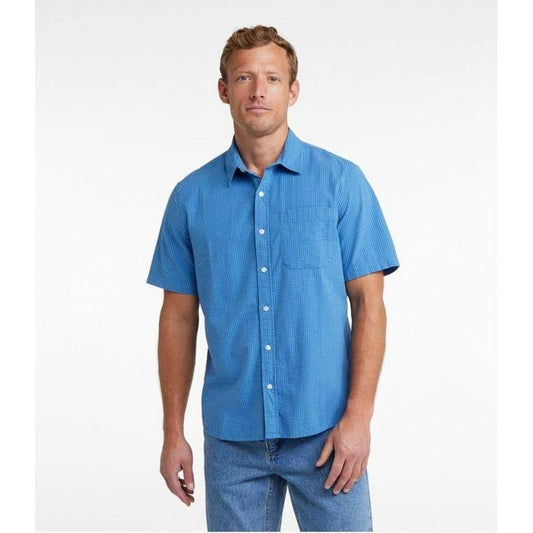 L.L.Bean Men's Organic Seersucker Shirt Short Sleeve Slightly Fitted Plaid-Men's - Clothing - Tops-Appalachian Outfitters