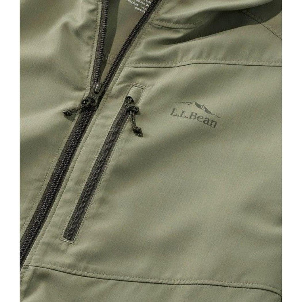 Olive Gray L.L.Bean Men's Regular No Fly Zone Jacket close up showing front zipper and chest pocket.