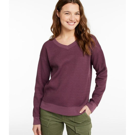 L.L.Bean Women's Birchwood Brushed Waffle V-Neck Top-Women's - Clothing - Tops-Appalachian Outfitters