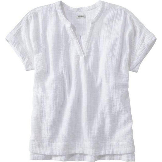 A front view of the L.L.Bean Women's Cloud Gauze Shirt Short Sleeve in Coral Quartz against a white background.