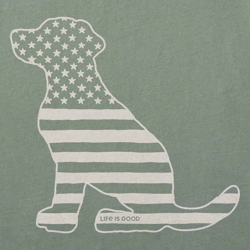 Life is Good Men's American Flag Dog Short Sleeve Crusher-LITE Tee-Men's - Clothing - Tops-Appalachian Outfitters
