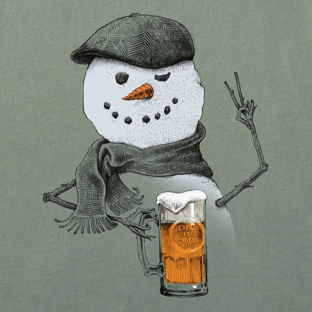 Life is Good Men's Peaceful Snowman w Beer Short Sleeve Crusher Tee-Men's - Clothing - Tops-Appalachian Outfitters