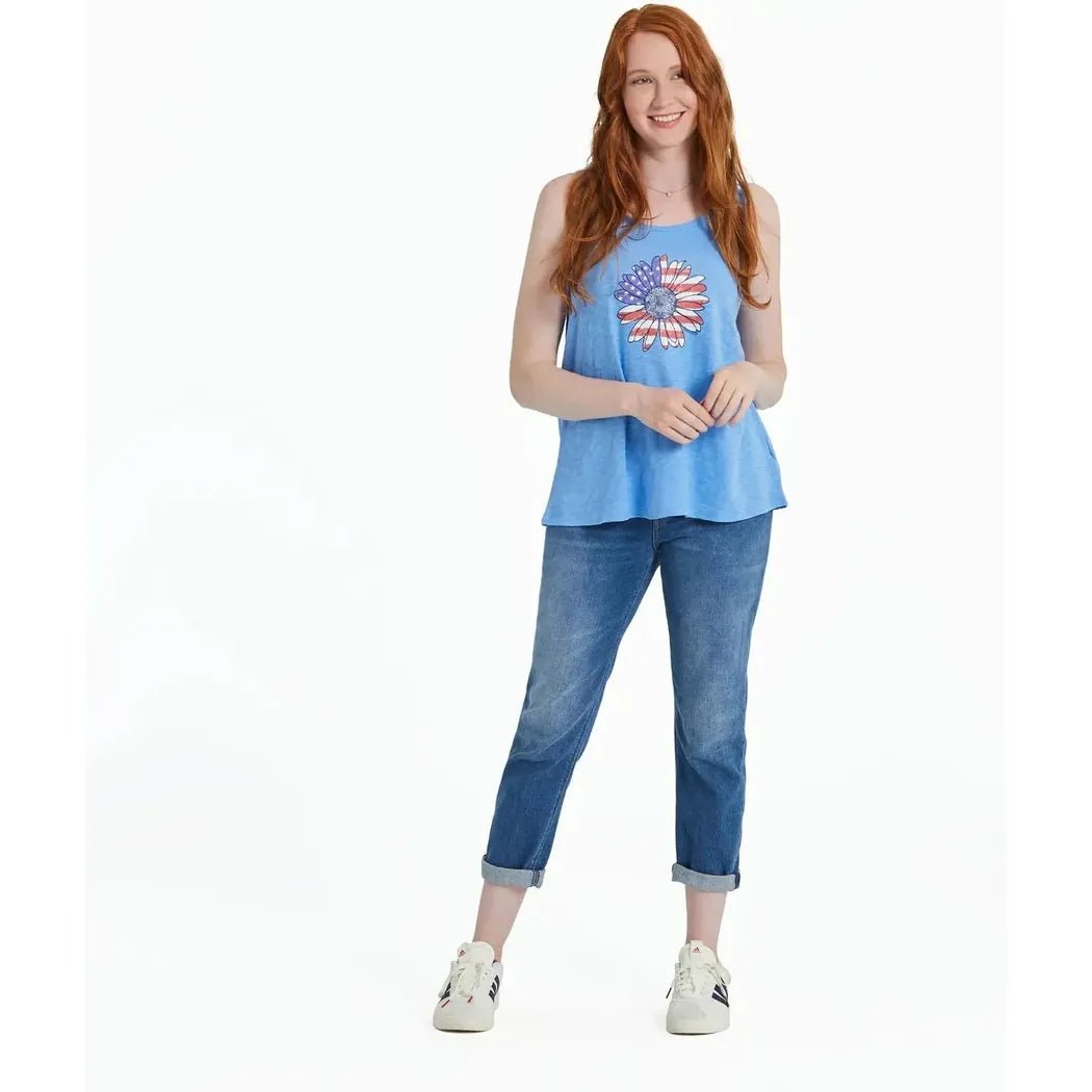 Life is Good Women's America The Beautiful Daisy Textured Slub Tank-Women's - Clothing - Tops-Appalachian Outfitters