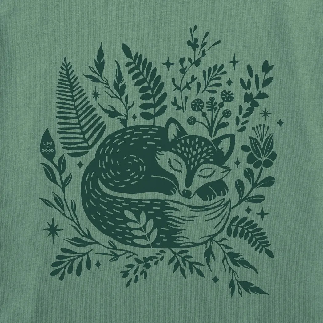 Life is Good Women's Sleeping Fox on Ferns Short Sleeve Crusher Tee-Women's - Clothing - Tops-Appalachian Outfitters