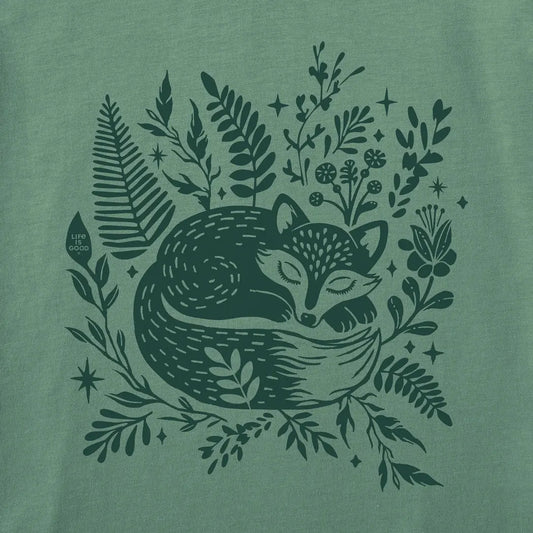 Life is Good Women's Sleeping Fox on Ferns Short Sleeve Crusher Tee-Women's - Clothing - Tops-Appalachian Outfitters
