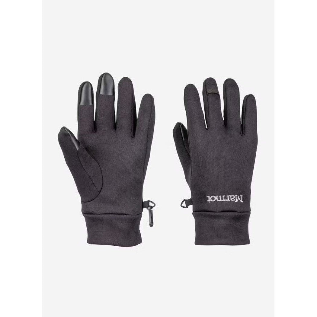 Front and back view of the Marmot Power Stretch Connect Glove in Black with a white background.