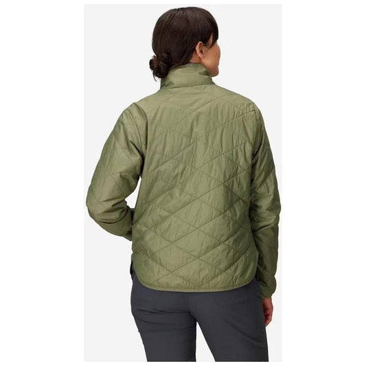 Back view of the Marmot Women's Onward Insulated Jacket in Olive Grove on a model wearing dark pants against a plain background.